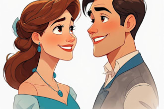 paint a romantic couple portrait in watercolor style