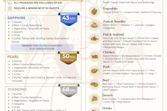 create elegant wedding and catering menu catalog