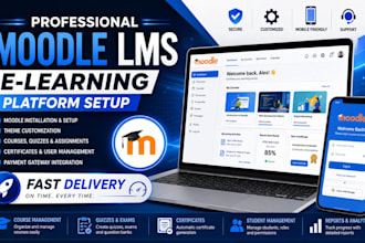 setup moodle lms, upload courses, quizzes and student system