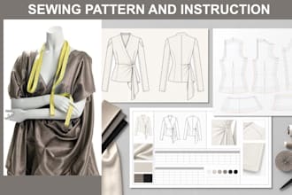 create digital sewing patterns, technical flats clothing tech pack for fashion