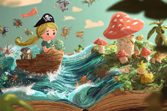 create cute children book illustrations and storybook characters