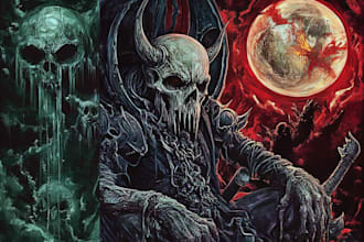 create a horror metal cover illustration with manual drawing