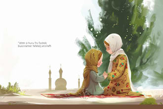 illustrate islamic children storybook, muslim kid book, KDP book cover design