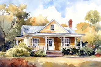 create a custom pen and watercolor house or building