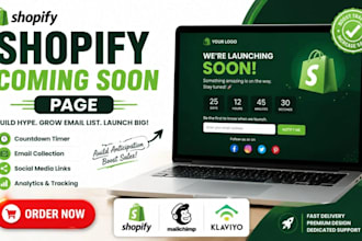 design a professional shopify coming soon page countdown waitlist prelaunch page