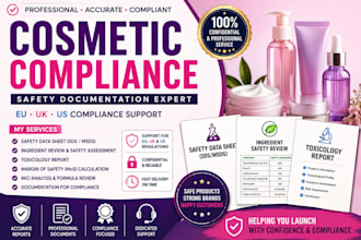 ingredient review, safety data sheet,mos, toxicology report for cosmetic product