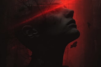 make a dark art horror halloween haunted house or skull illustration