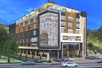 design commercial plaza and create realistic exterior