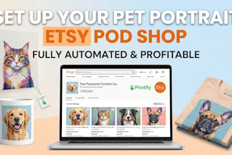 set up fully automated custom pet portrait etsy pod shop with printify SEO