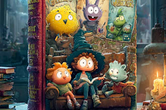 design a custom cartoon book cover for children storie