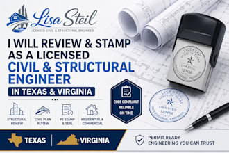 review stamp as licensed civil and structural engineer in texas and virginia