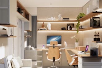 turn corner to home office space,furniture layout in planner 5d,workspace render
