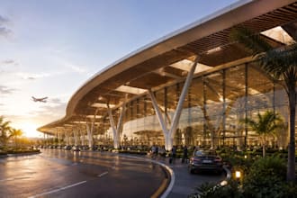 design airport terminal lounge facade landscape 3d rendering