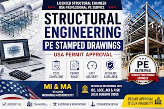 provide structural engineering drawings pe stamped plans for USA permits mi ma