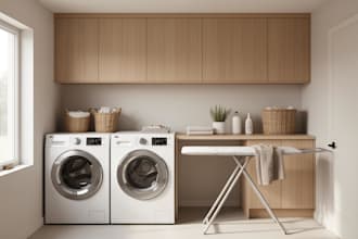 design modern laundry room, utility room, storage layout and 3d render