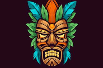 draw awesome unique tiki ber mascot logo design with company