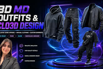 design custom 3d MD outfits, clo3d clothing and game apparel