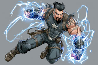illustrate a superhero comic and marvel character