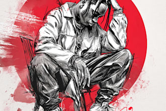 illustrate album cover art with hand drawing style