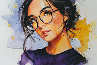 draw watercolor illustration and watercolor portrait