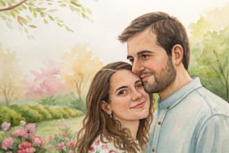 create a hand painted watercolor couple portrait keepsake