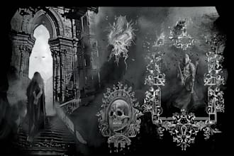 draw detailed pointillism darkart with gothic comic style