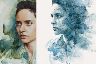 paint watercolor illustration and watercolor portrait