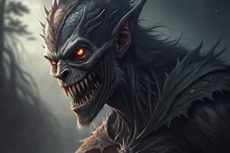 draw your character in a dark fantasy, horror or manga style