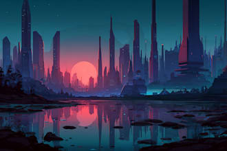 illustrate a cyberpunk futuristic city art