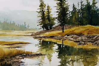 draw a landscapes in watercolor unique style