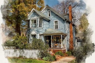 paint your house in watercolor painting style