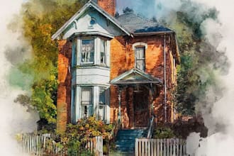 painted watercolor house portrait of your home