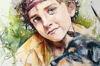 create a hand painted watercolor couple portrait keepsake