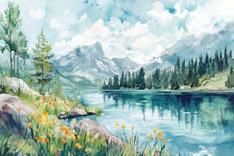 watercolor wedding venue, house, landscape