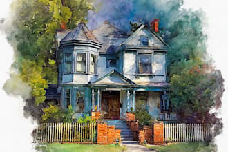 paint your house in watercolor painting style