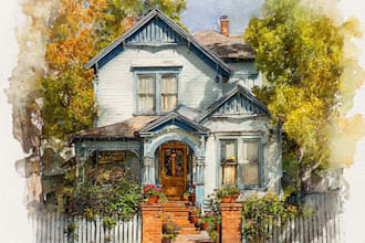 hand painted watercolor house portrait of your home