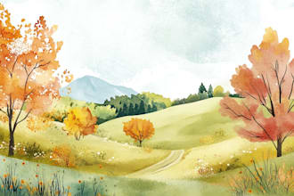 paint a watercolor and gouache landscape illustration