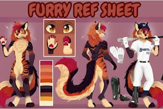draw furry ref sheet, fursona ref sheet, oc or fanart nsfw or sfw character