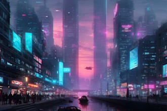 draw futuristic cyberpunk city