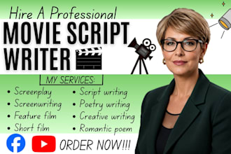 write movie script pilot script editing, youtube script, short film script humor