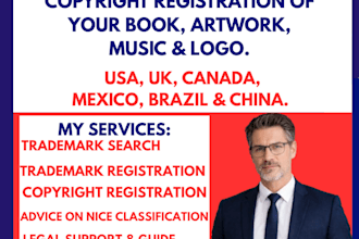file trademark registration, copyright of your book music logo art in USA europe