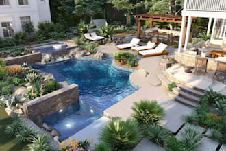 render realistic backyard landscape design renovation garden
