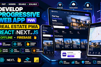 develop progressive web app pwa, real estate pwa, react next js offline firebase