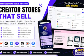setup whop store, freeble design, payhip, gumroad, beacons ai, kofi, stan store