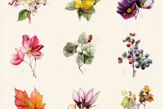 watercolor botanical illustrations of flowers and plants