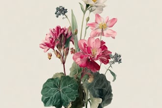 paint watercolor botanical illustration of flowers, plants, fruits