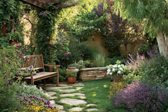 design landscape, terrace, backyard, pool, and patio