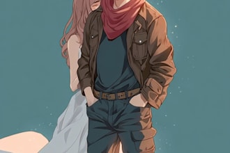 draw a couple illustration in manga style