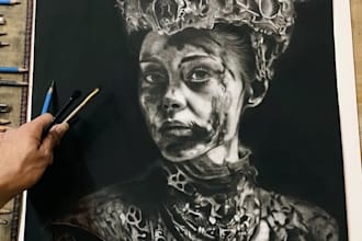 draw realistic charcoal portraits and sketches for you