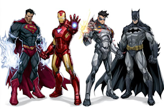 illustrate a superhero comic and marvel character